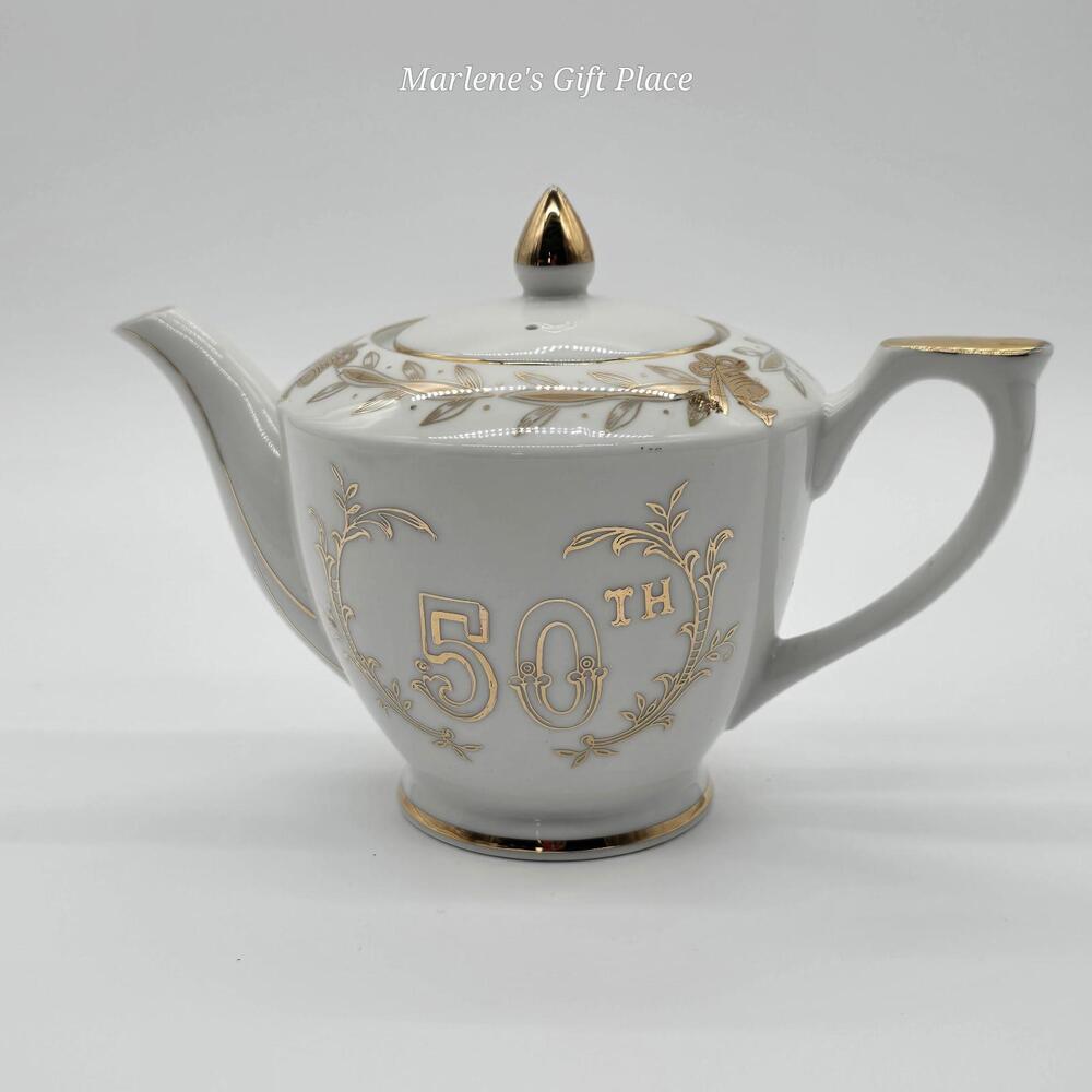 Lefton China Porcelain Tea Pot 50th Anniversary Gold Design
